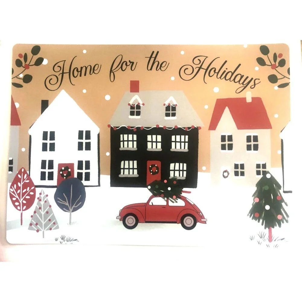 Christmas Placemats Home for the Holiday Vinyl Foam Back Winter Snow Set of 4